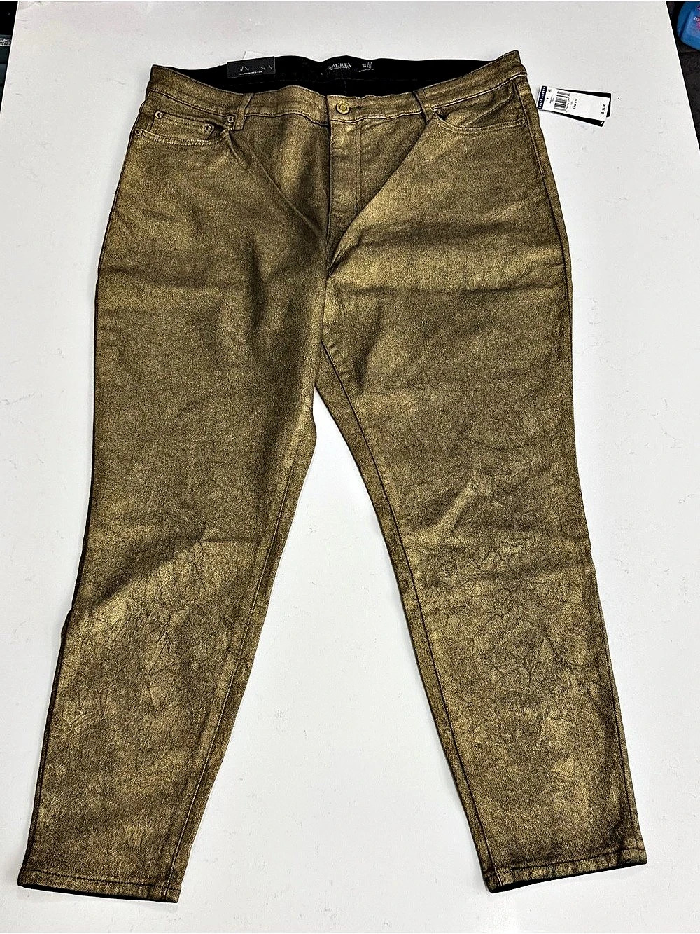 Lauren Ralph Lauren High-Rise Skinny Ankle Super Stretch Jean Jeans Gold Size 18
